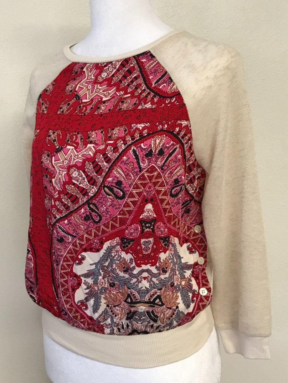 Tiny by Anthropologie XS Paisley Boho Mixed Media Sweater Top Patchwork Knit